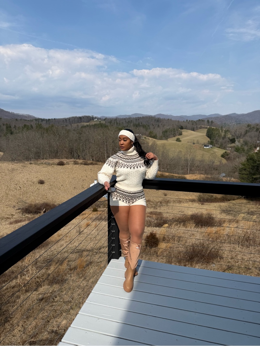 Knit Turtleneck Fair Isle Sweater Shorts & headband
